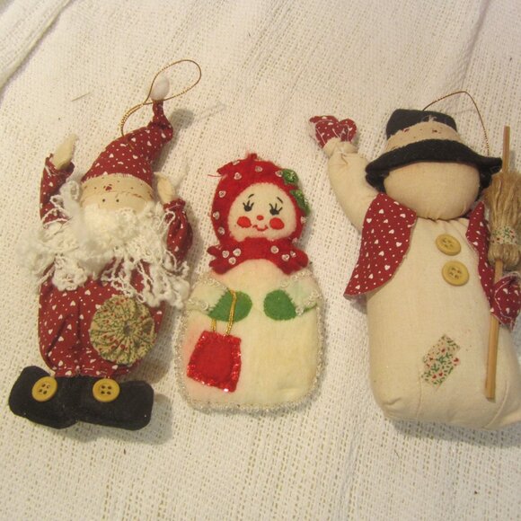 VTG SET OF 3 SOFT CLOTH CHRISTMAS ORNAMENTS - Picture 2 of 3